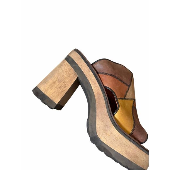Steve Madden Ember Patchwork Platform Leather Sandals Mules 70s Y2K Wooden Chunk - Picture 6 of 12